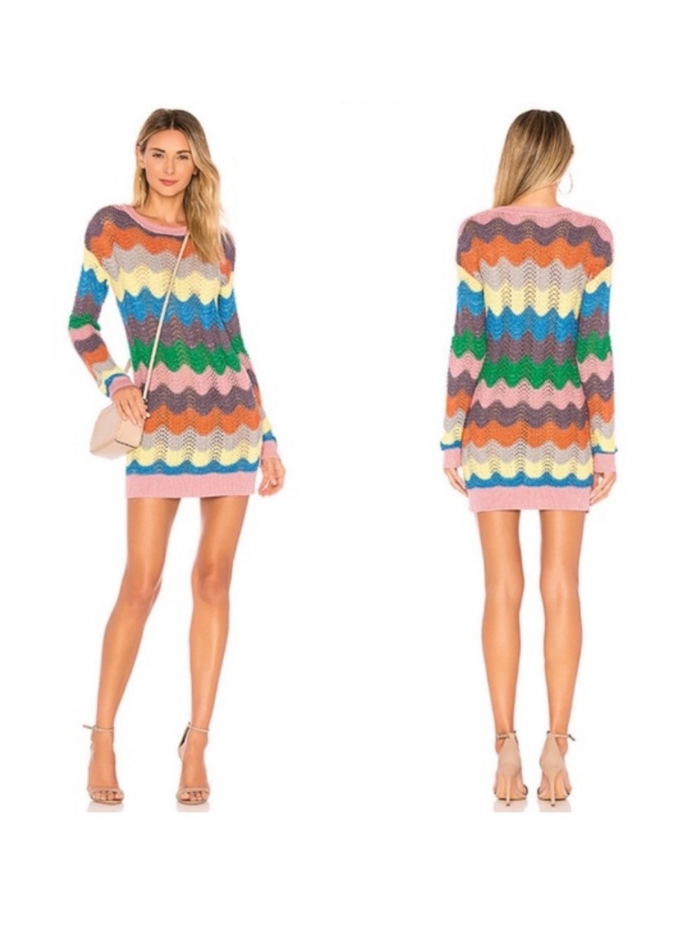 Lovers + Friends Multicolor Chevron Knit Mini Dress - Pink Trim